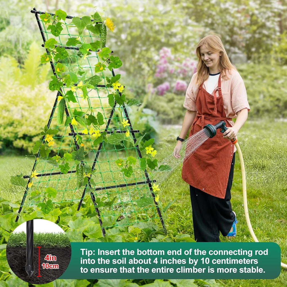 yotoworth Cucumber Trellis in a raised bed with plants