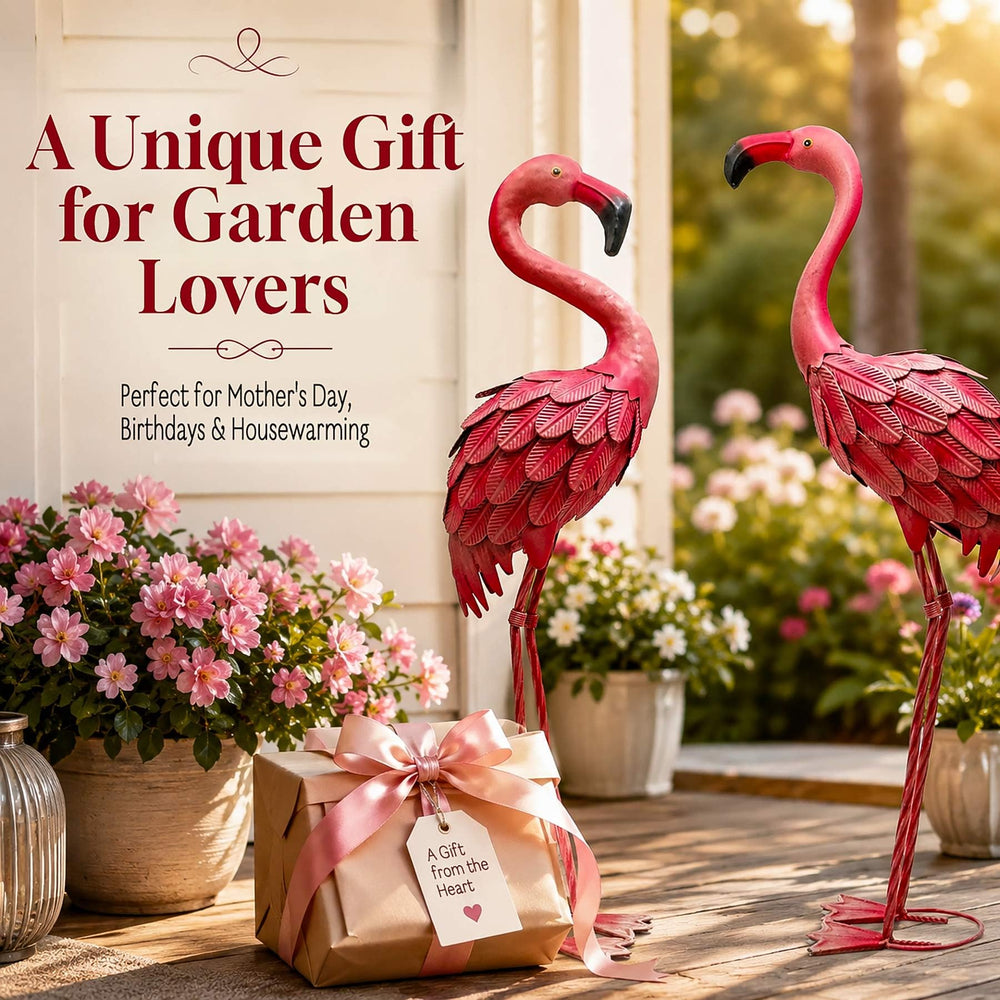 YOUKI Flamingo Statues set of 2 in garden