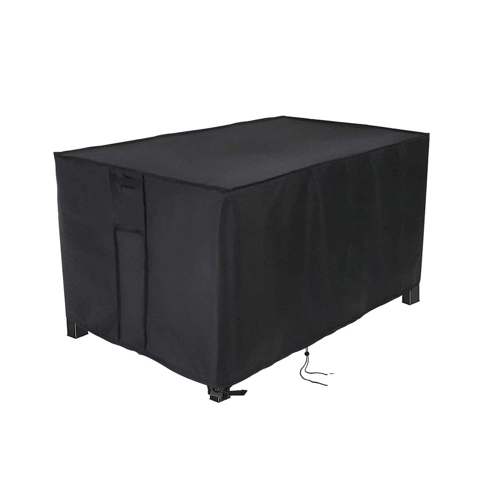 Youlvy fire pit cover front view, black Oxford fabric