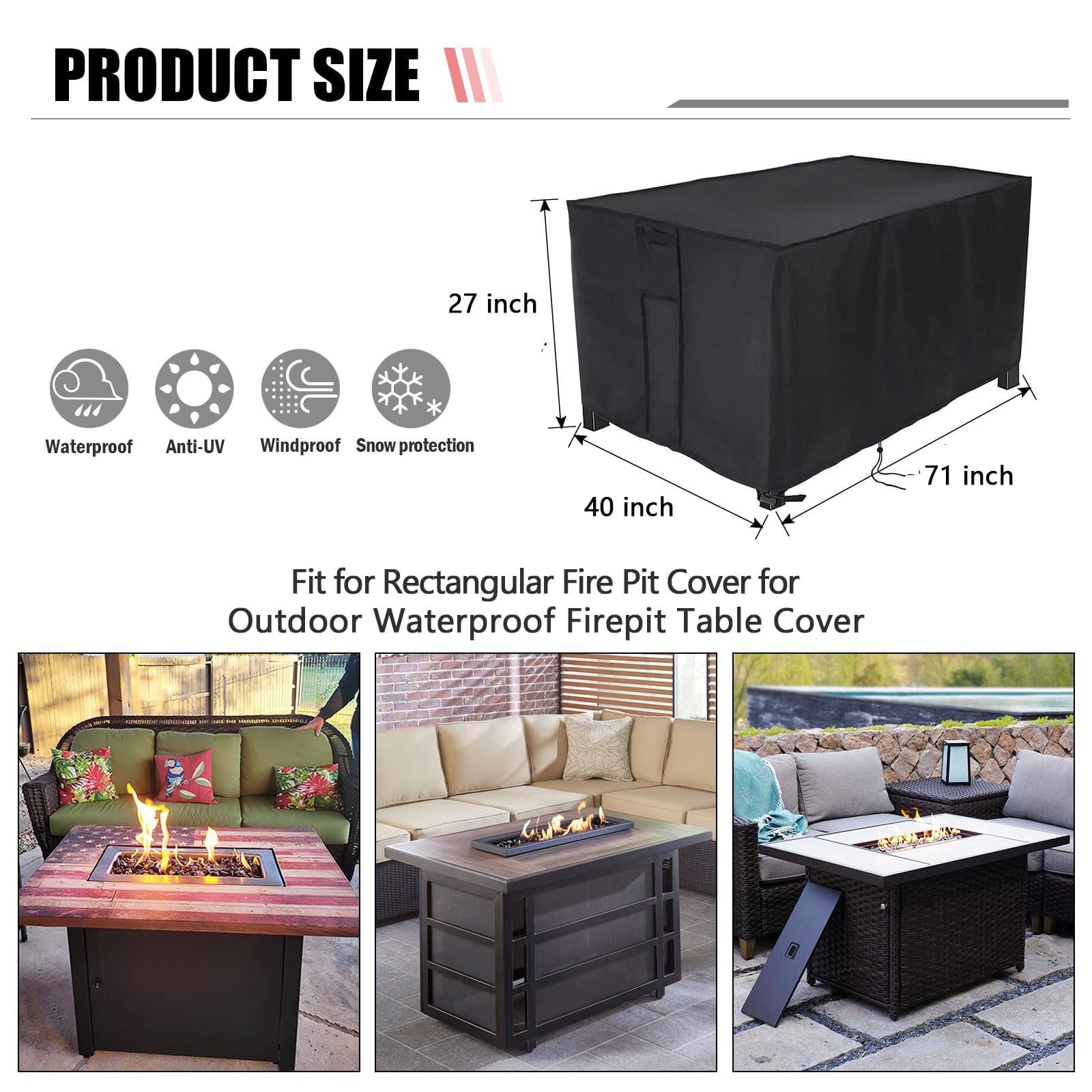 Youlvy fire pit cover side view with drawstring