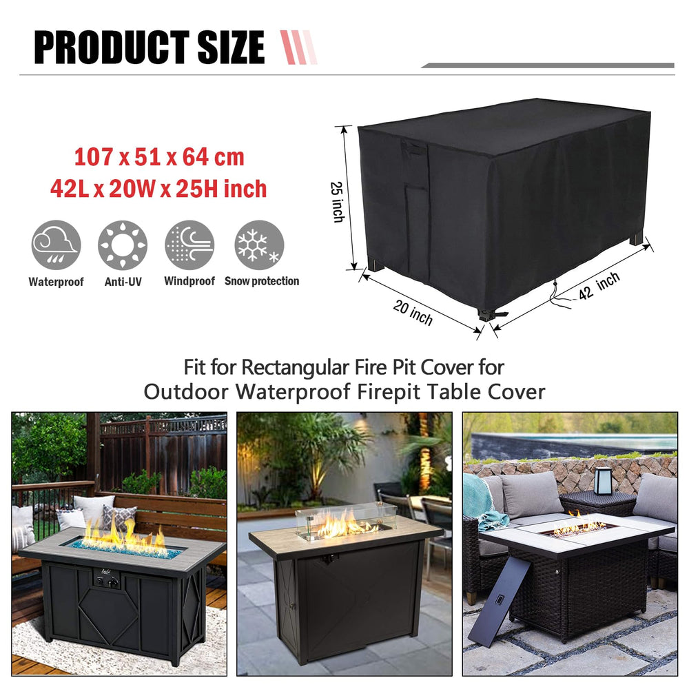 Youlvy Rectangular Fire Pit Cover showing drawstring and vent details