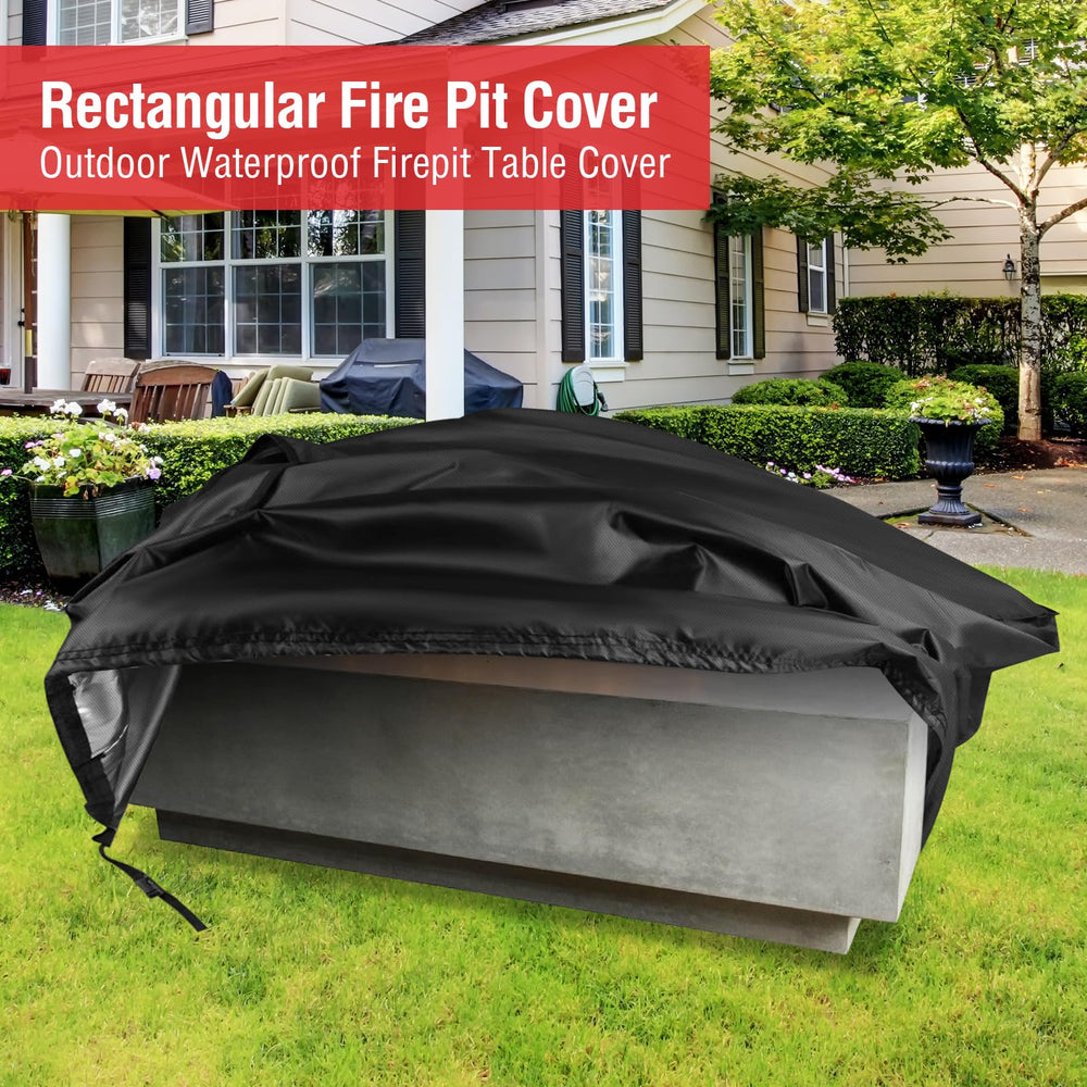 Youlvy Rectangular Fire Pit Cover side view showing dimensions