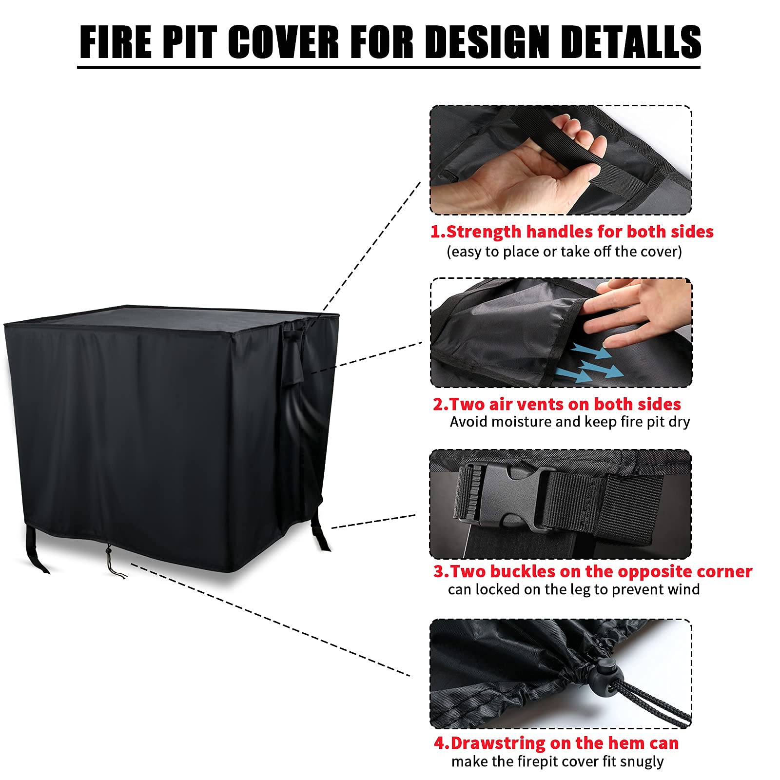 Youlvy Rectangular Fire Pit Cover with drawstring and handles