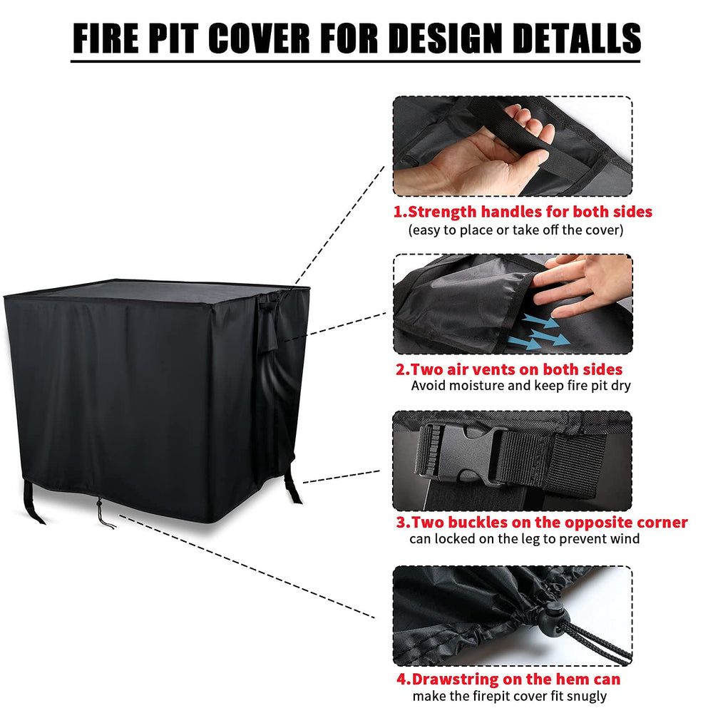 Youlvy Rectangular Fire Pit Cover with drawstring and handles