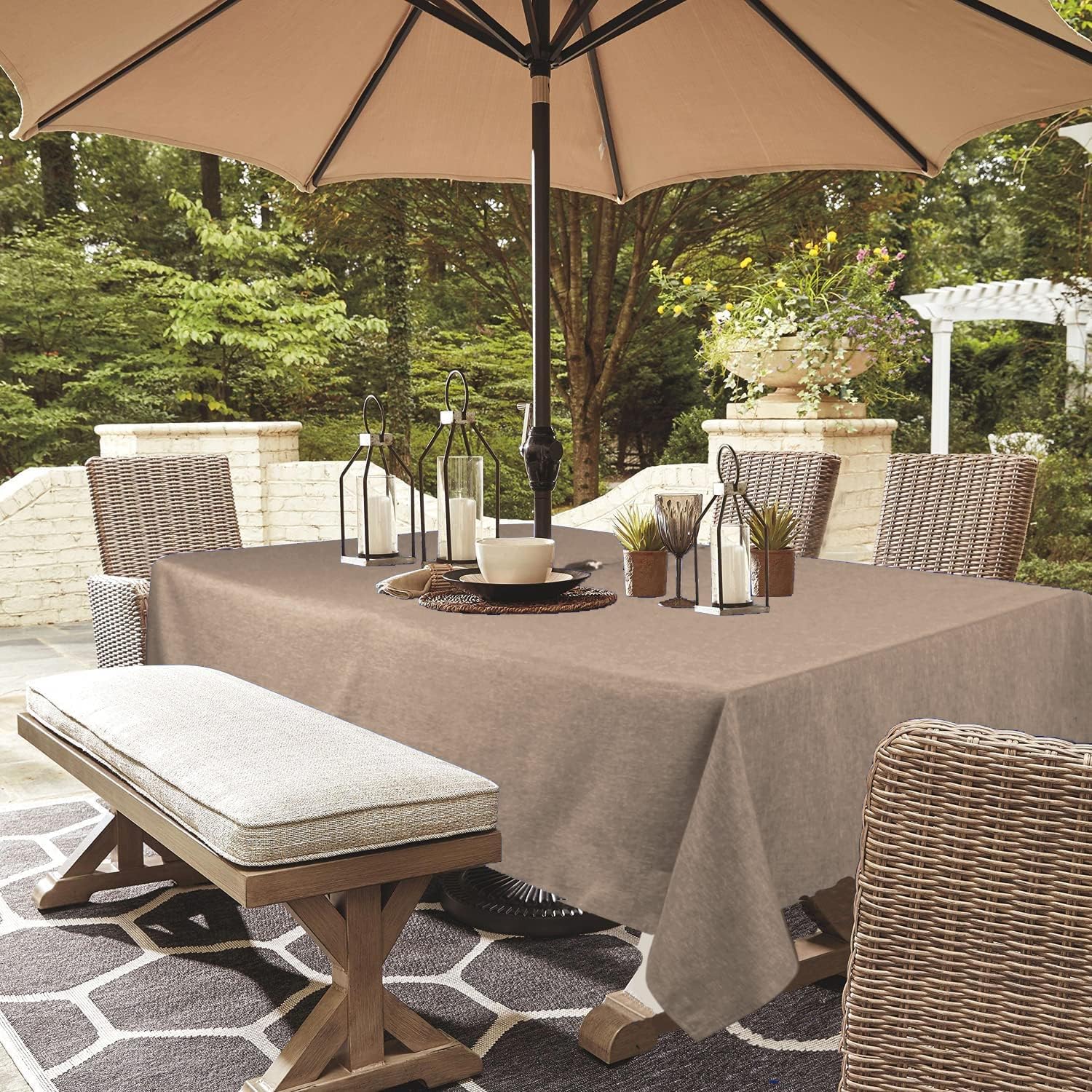 youngseahome outdoor tablecloth front view in flax colour