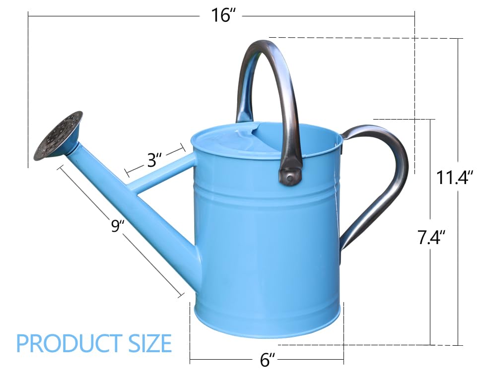 yourjoy Metal Watering Can 1 Gallon Blue in garden setting