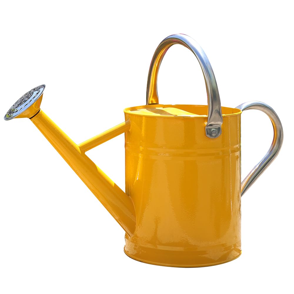 yourjoy Metal Watering Can front view in yellow