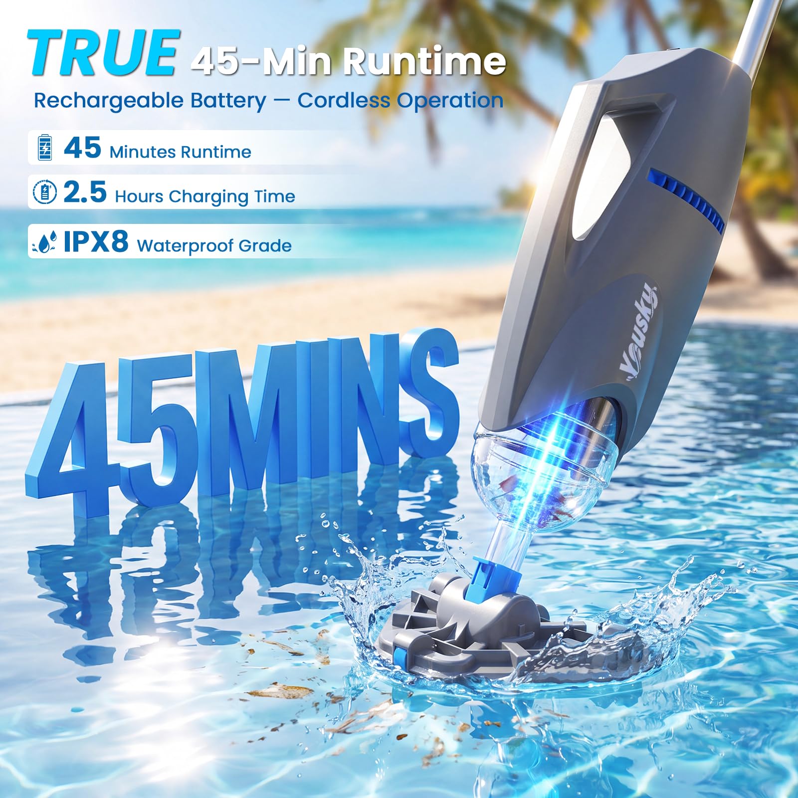 Yousky cordless pool vacuum in action in a swimming pool