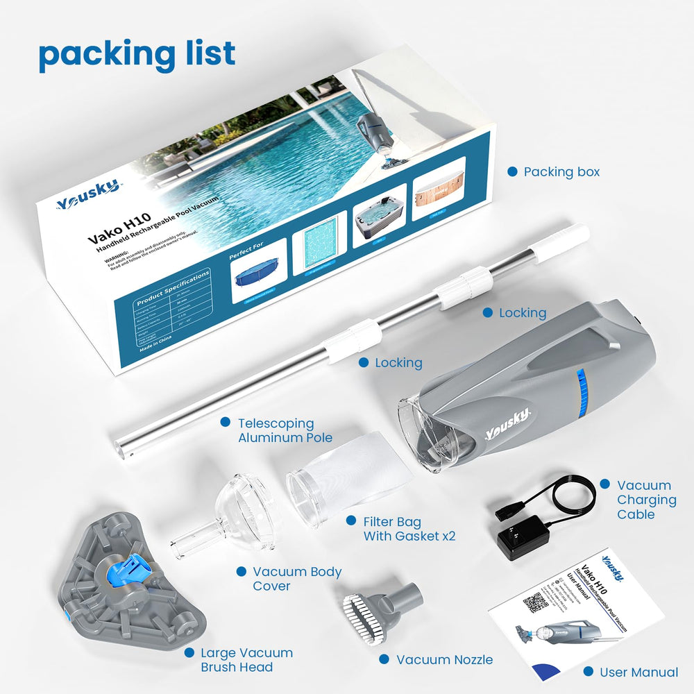 Yousky cordless vacuum showing IPX8 waterproof certification