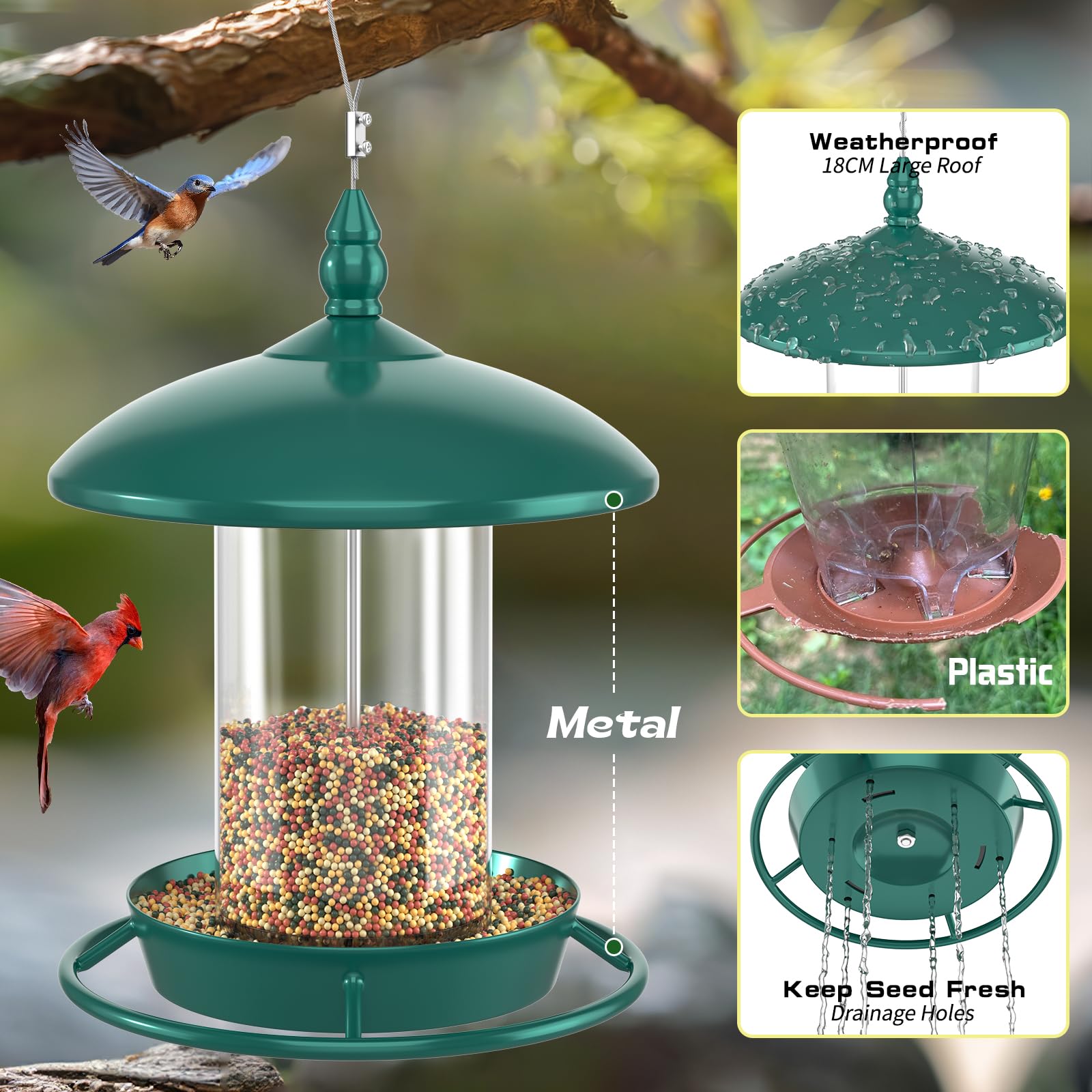 Youvip Bird Feeder dimensions and specifications on display