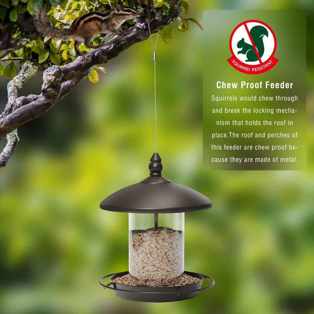 Youvip Metal Roof Bird Feeder bronze in outdoor setting
