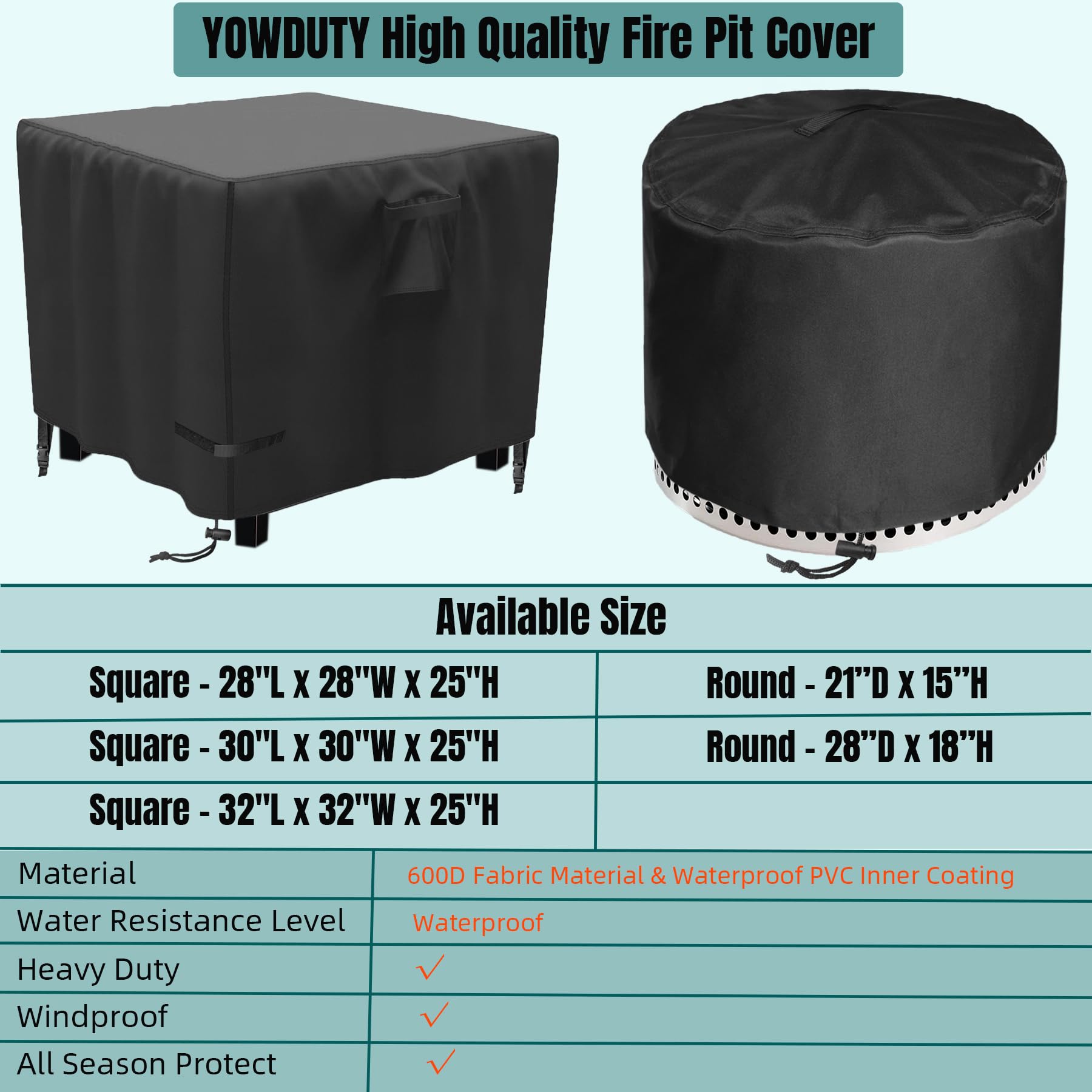YOWDUTY fire pit cover bag packaging