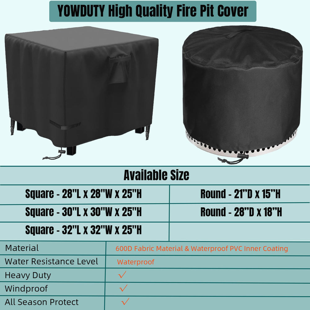 YOWDUTY Fire Pit Cover packed in storage bag