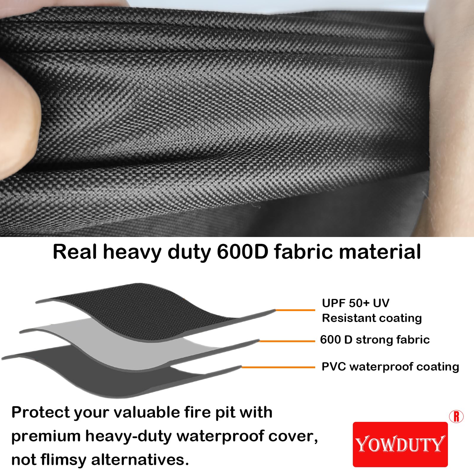 YOWDUTY fire pit cover secured with buckles and drawstring