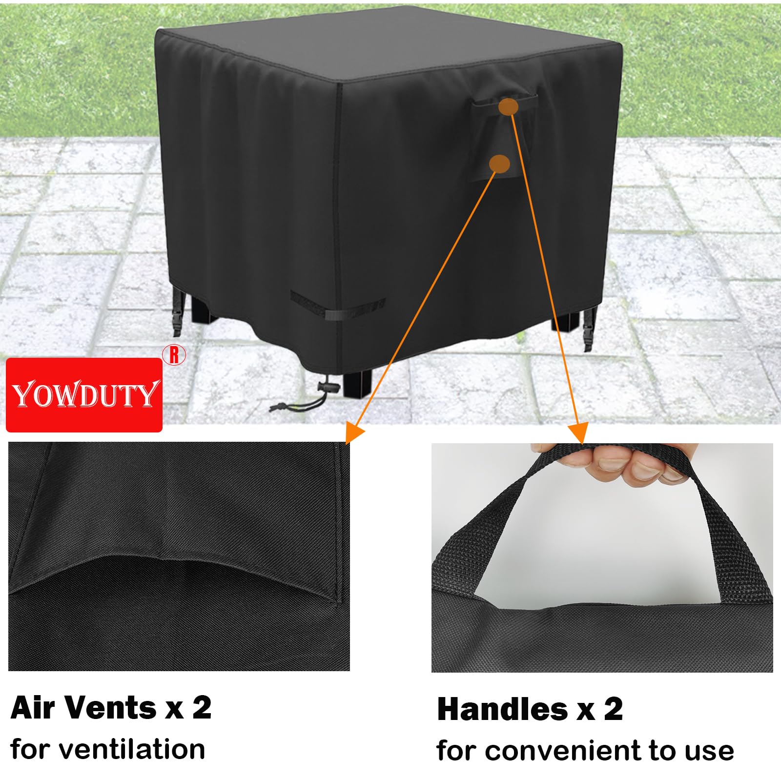 YOWDUTY fire pit cover showing breathable vents