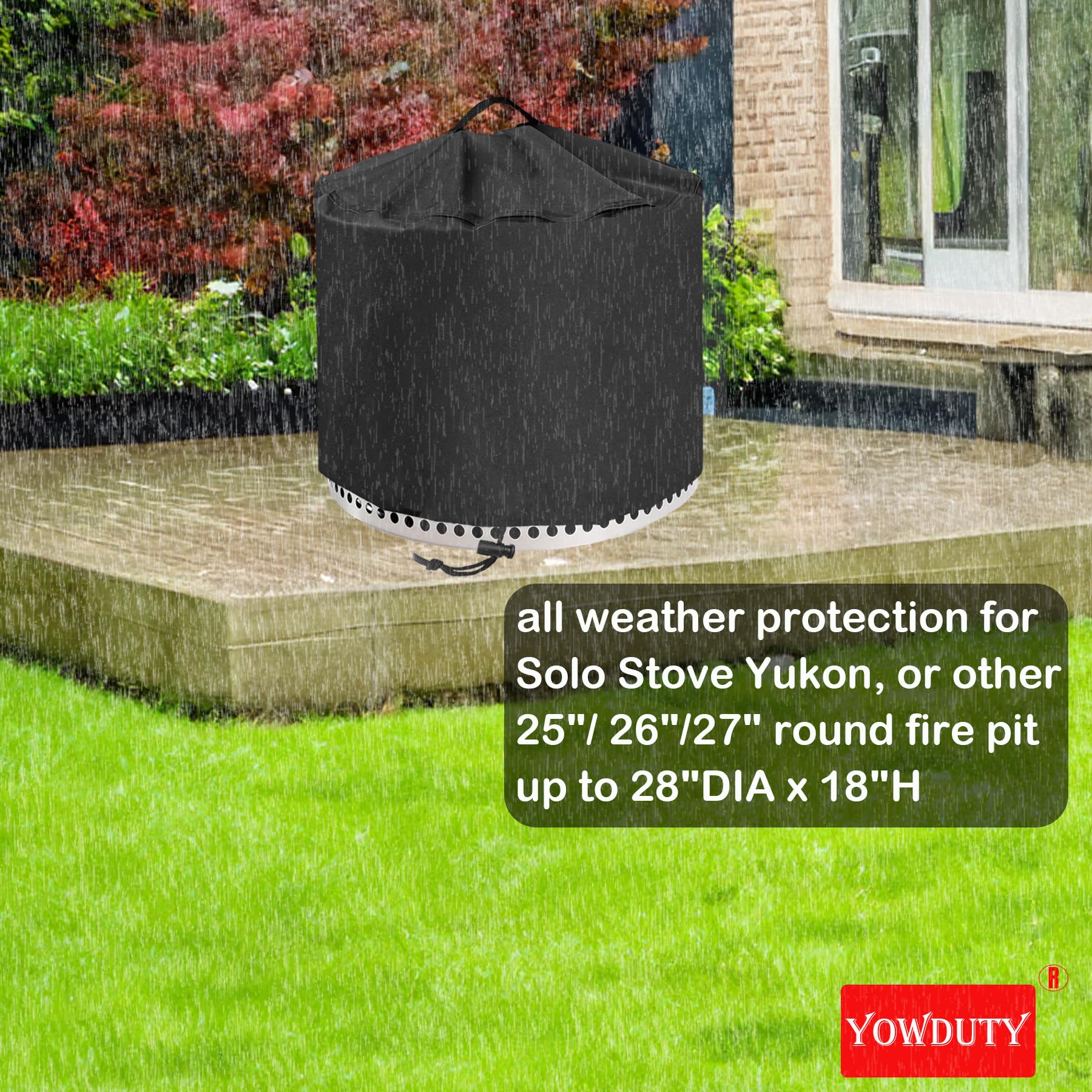 YOWDUTY Round Fire Pit Cover 28 inch handle detail