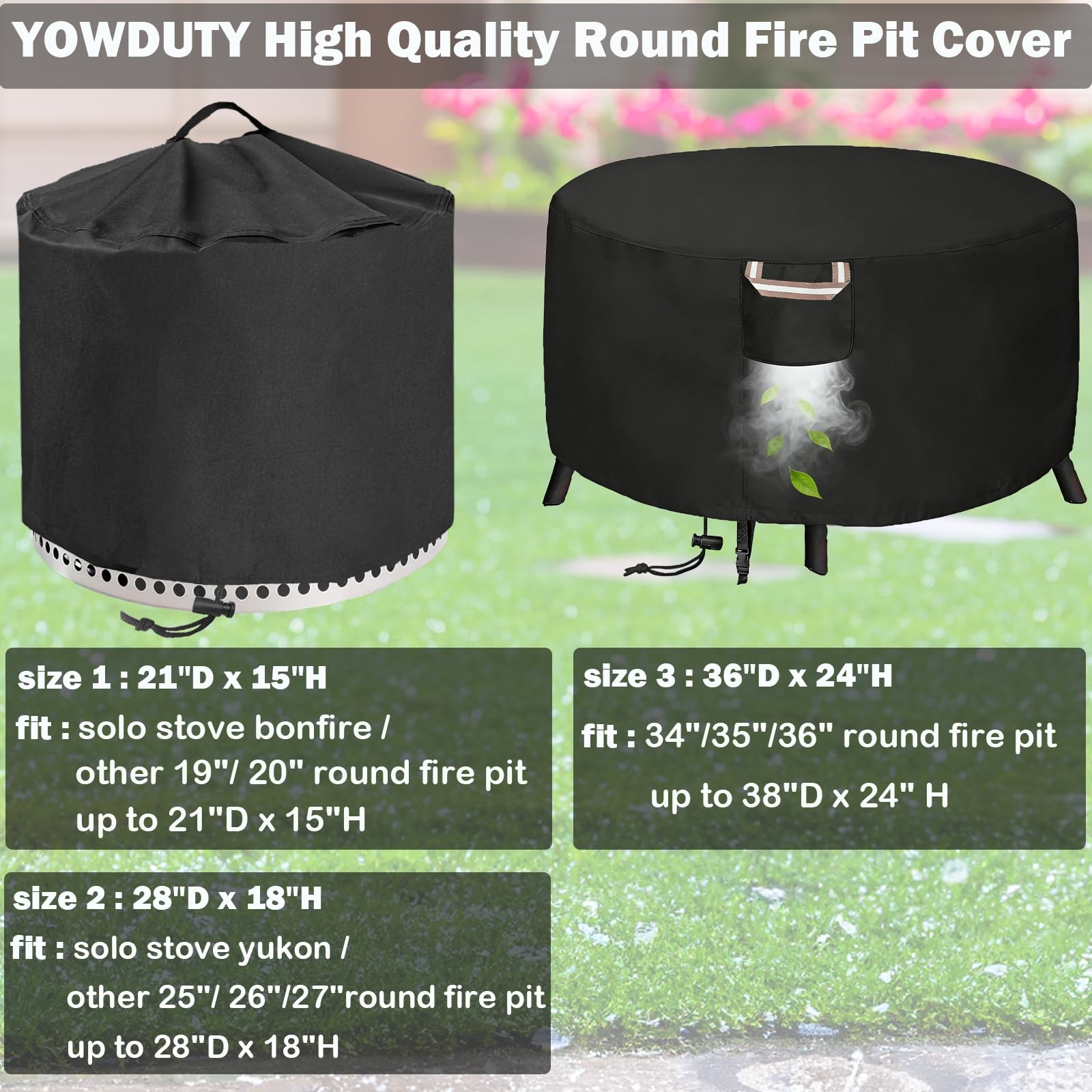 YOWDUTY Round Fire Pit Cover 28 inch packaging