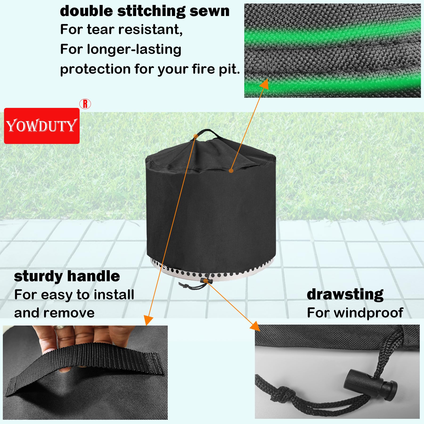 YOWDUTY Round Fire Pit Cover 28 inch showing waterproof feature
