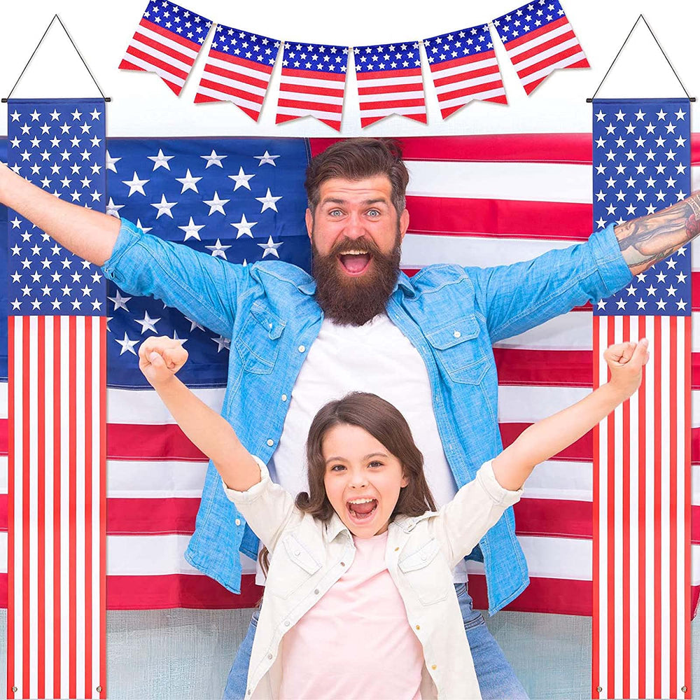 YOYNIIRE American Flag Banner displayed on a door