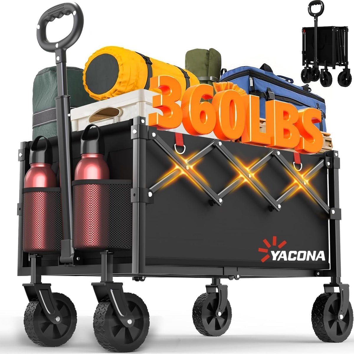Yozoia Foldable Utility Wagon Cart front view, black