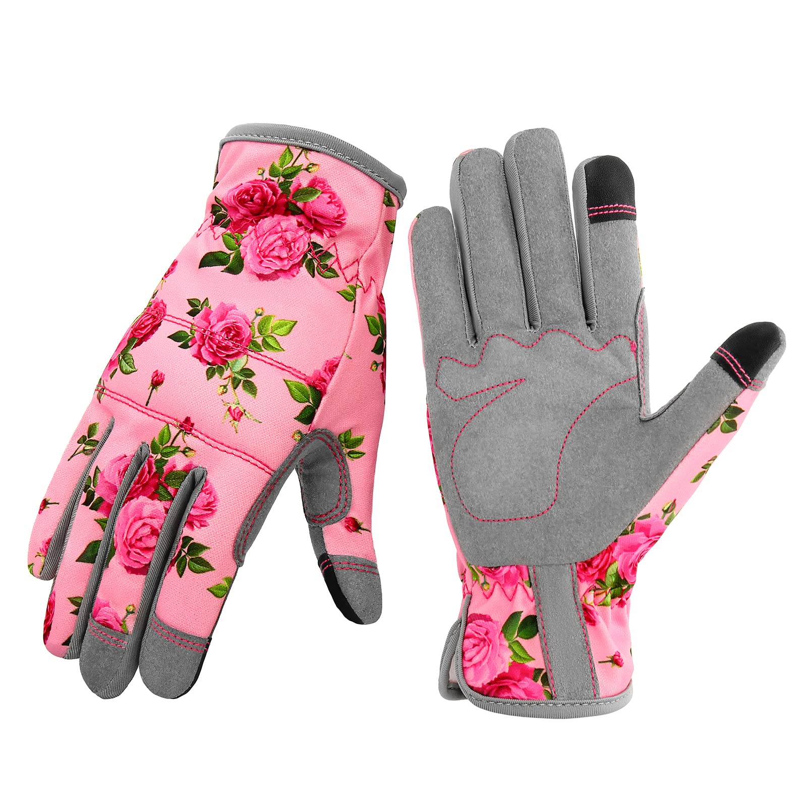 YRTSH Leather Gardening Gloves for Women, pink model front view