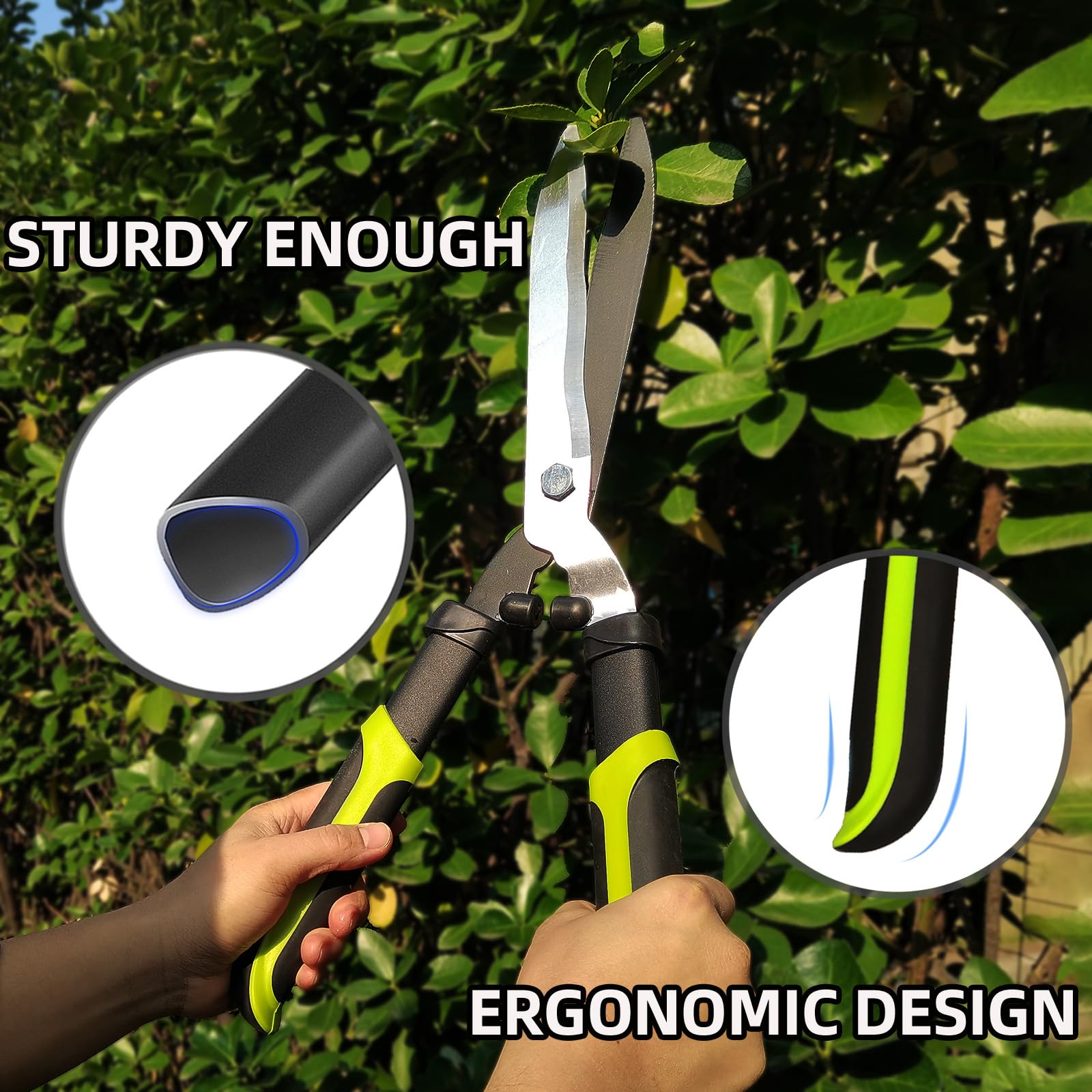 YRTSH loppers and hedge clippers set displayed on a garden table