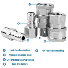 Ysglory stainless steel quick connect fittings close-up
