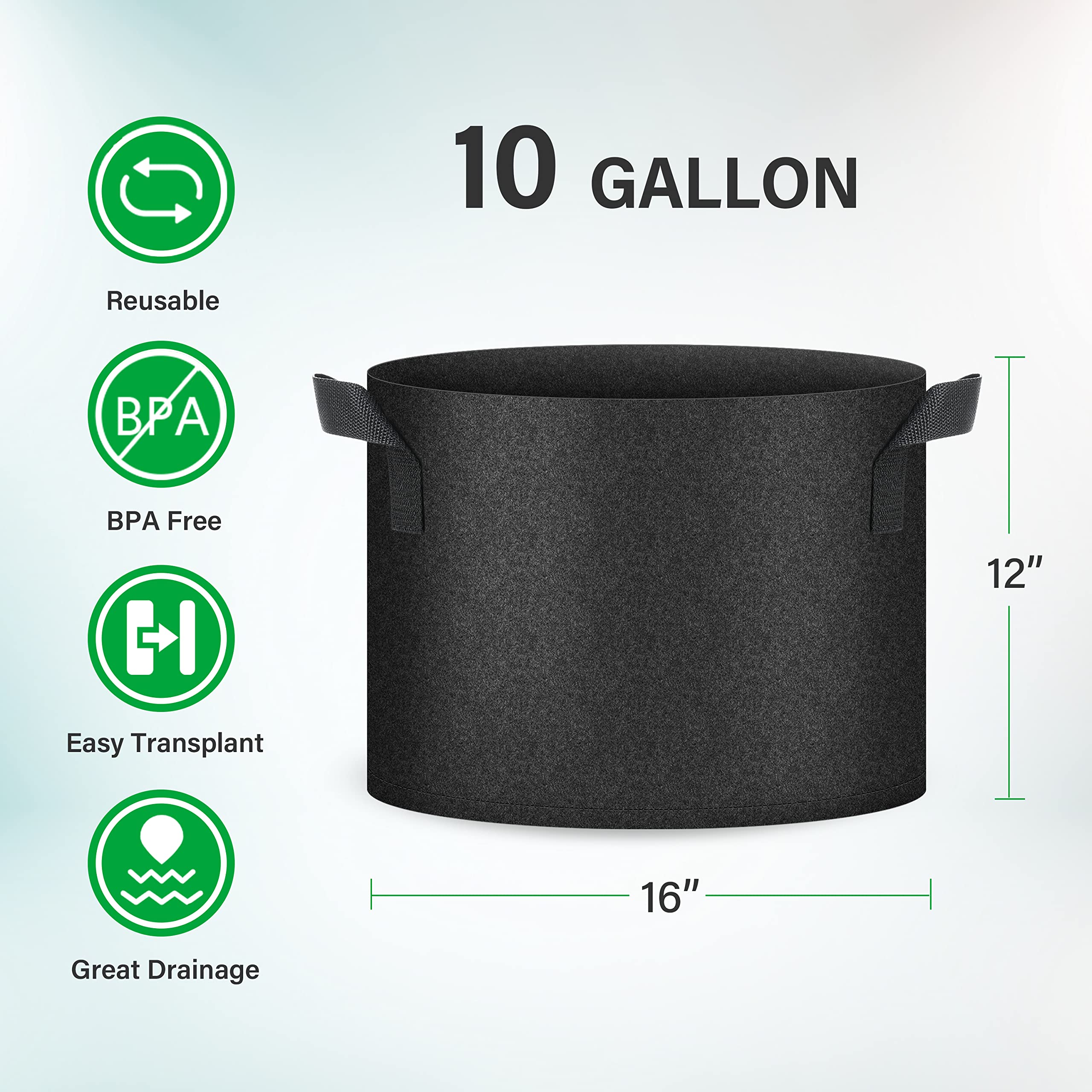 YSSOA 10 Gallon Grow Bags stacked for storage