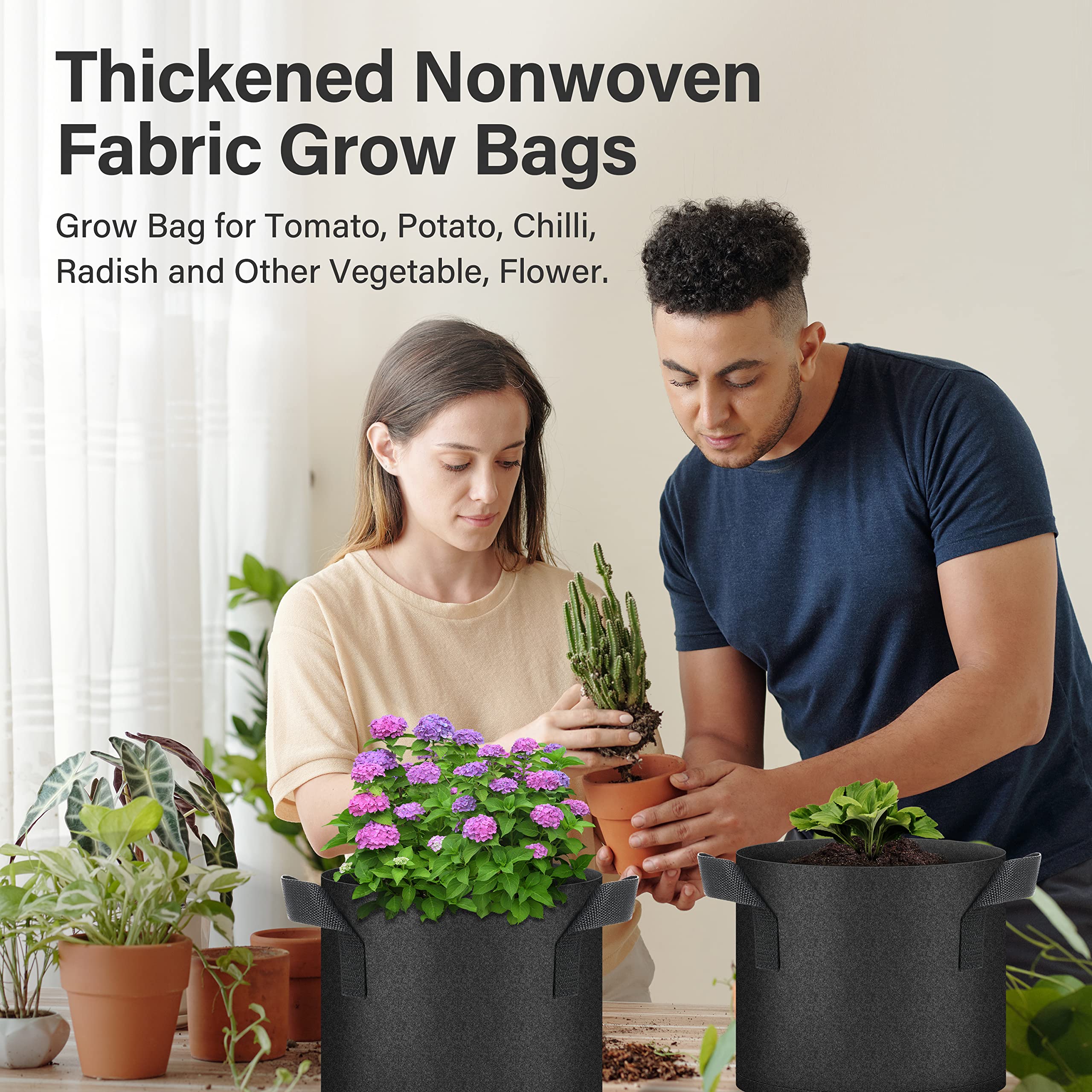 YSSOA 5-Pack of 10 Gallon Grow Bags in black