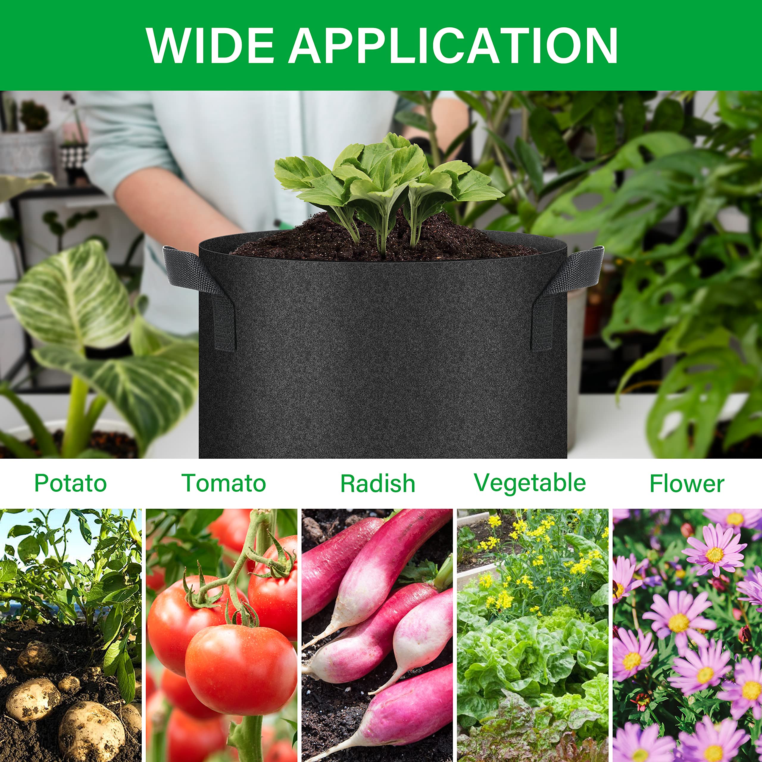 YSSOA grow bag with reinforced handles for easy transport