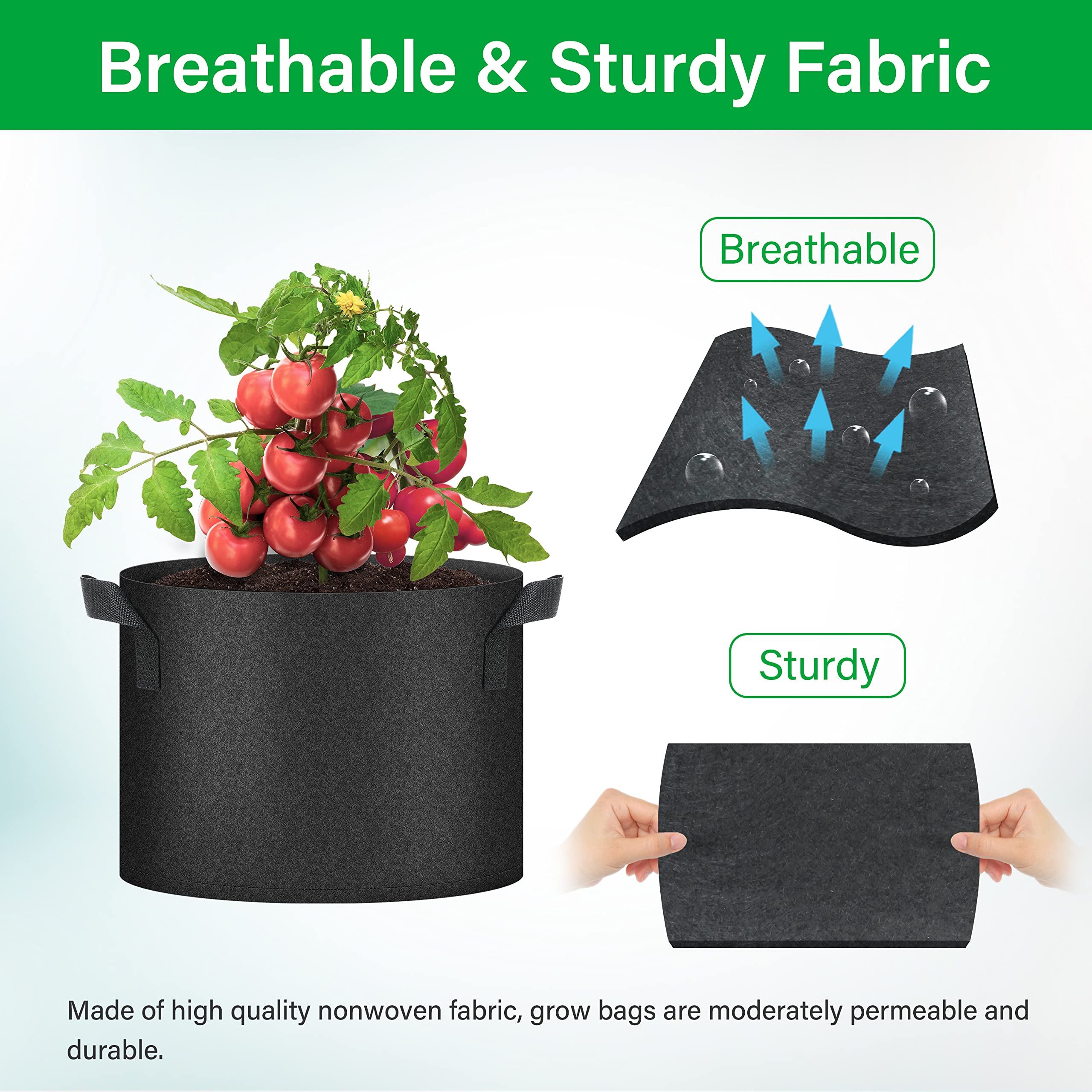 YSSOA grow bags in a garden filled with vegetables
