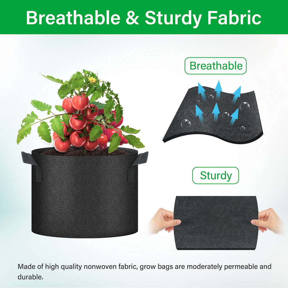 YSSOA grow bags in a garden filled with vegetables