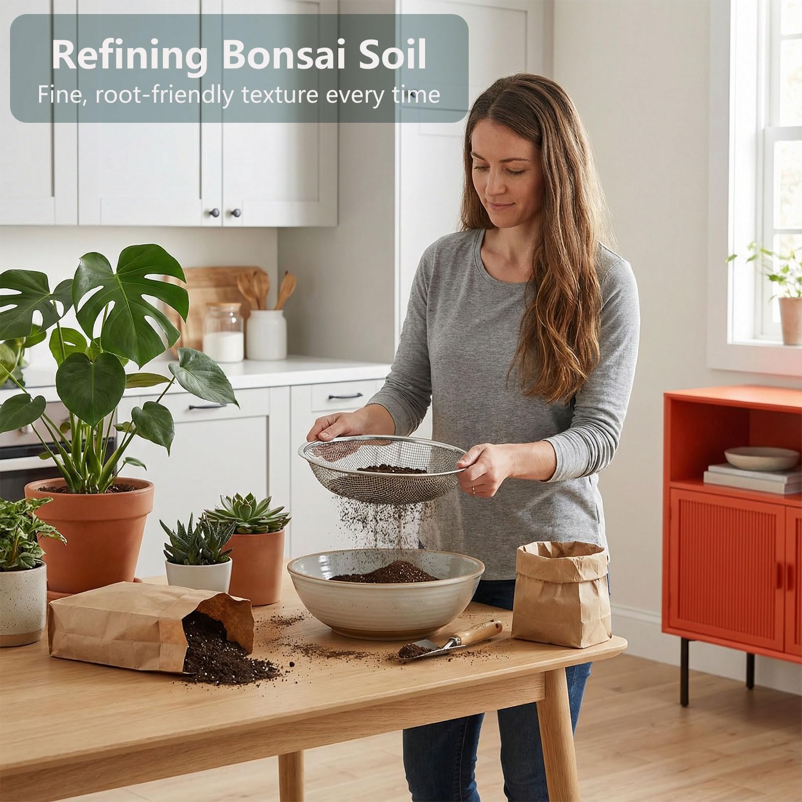 YUEBM Soil Sifter in use filtering compost