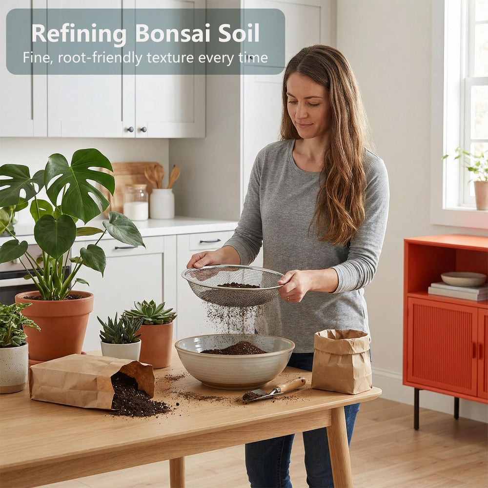 YUEBM Soil Sifter in use filtering compost
