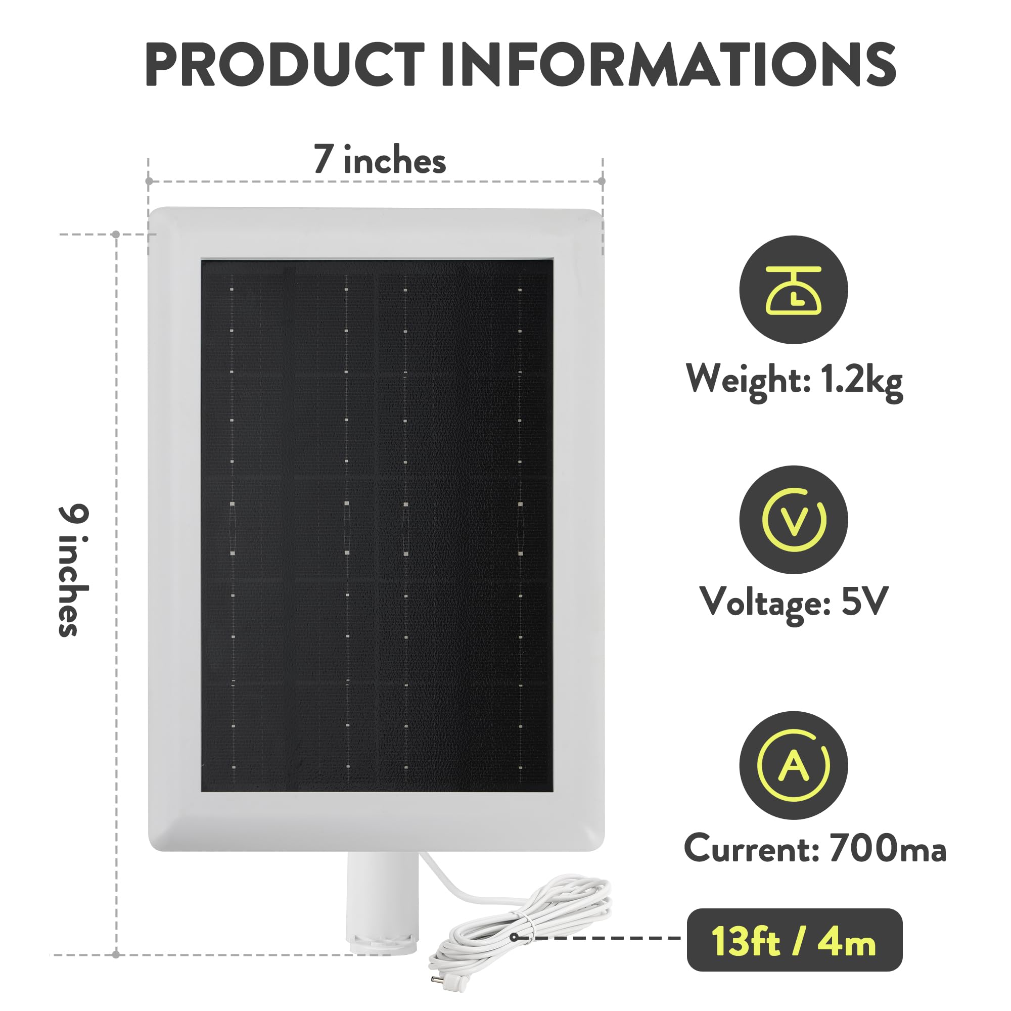 YUELAN Ring Solar Panel Charger with 12FT cable attached
