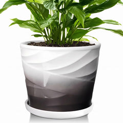YUFDA 8 Inch Ceramic Plant Pot front view in Dark Gray and White