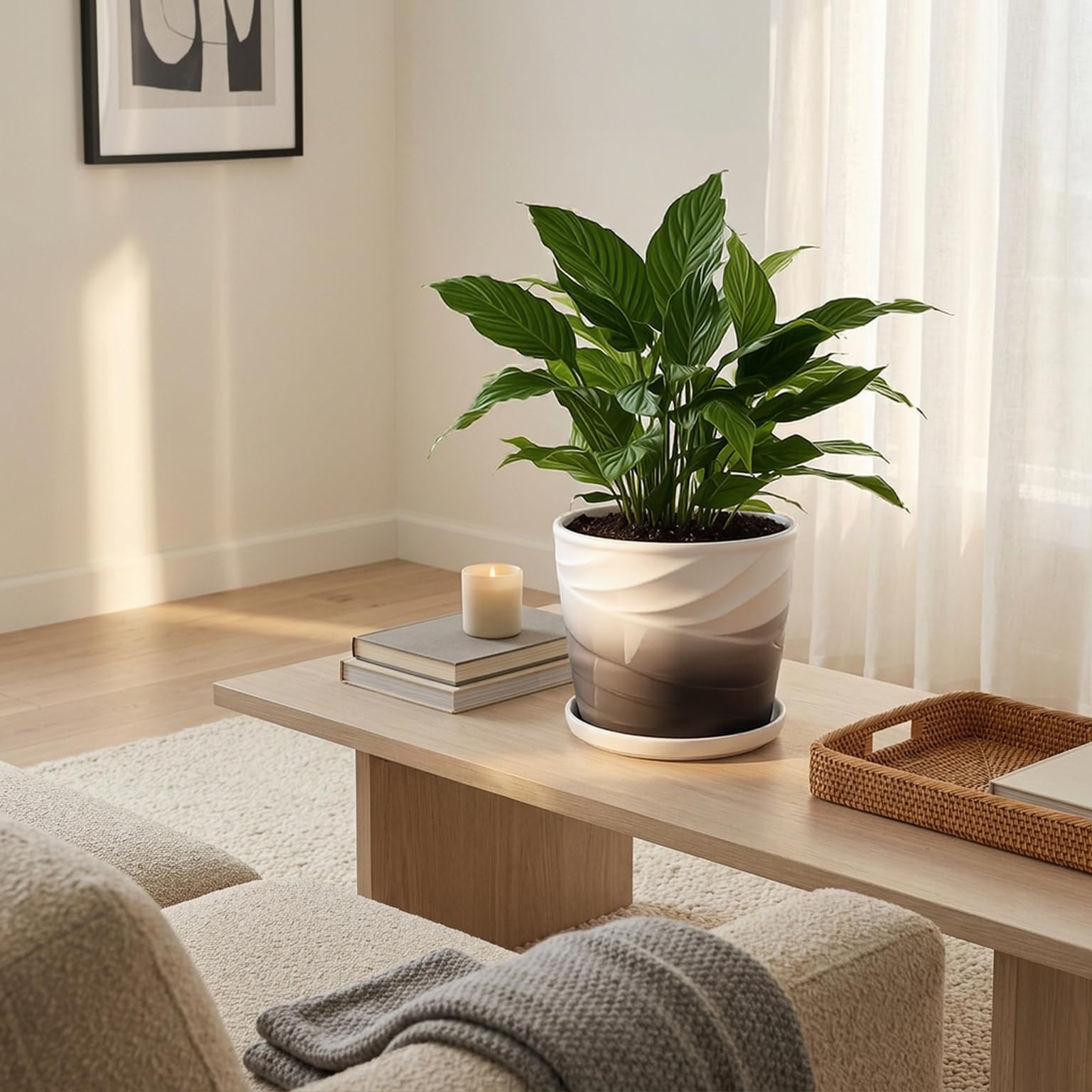 YUFDA 8 Inch Ceramic Plant Pot side view showing drainage hole