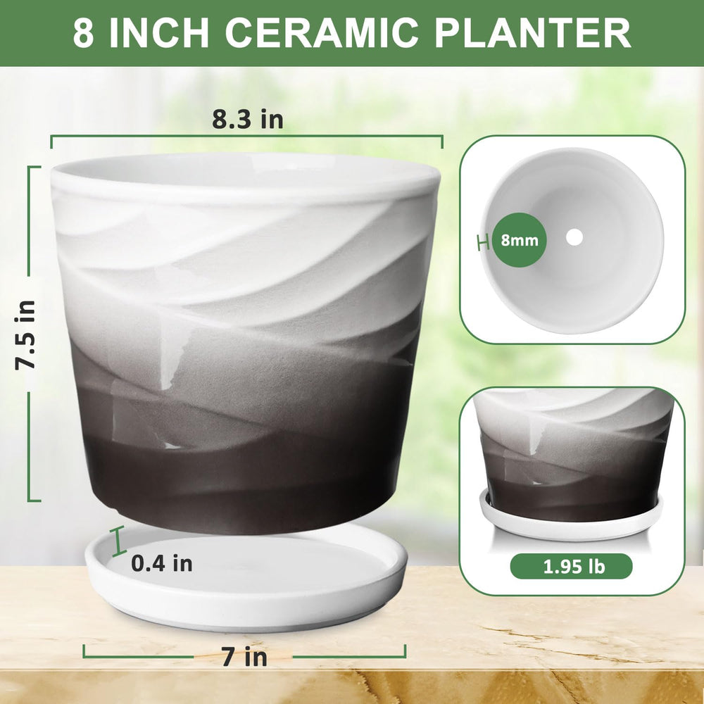 YUFDA 8 Inch Ceramic Plant Pot with plants in a living room setting