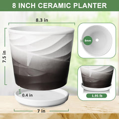 YUFDA 8 Inch Ceramic Plant Pot with plants in a living room setting