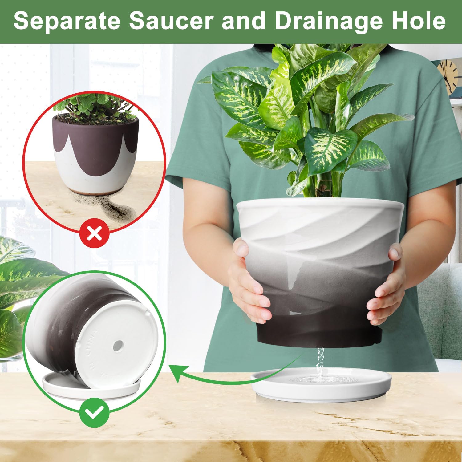 YUFDA 8 Inch Ceramic Plant Pot with saucer