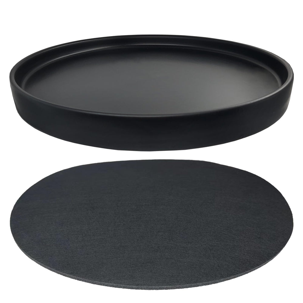Yukfona 10-inch ceramic plant saucer tray black front view