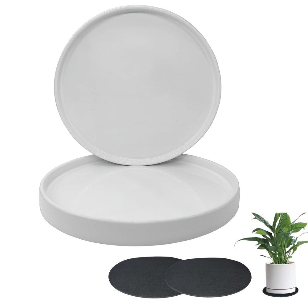 Yukfona Ceramic Plant Saucer Tray 12.5 inch white front view