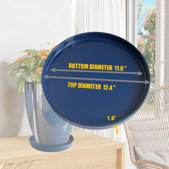 Yukfona Ceramic Plant Saucer Tray 12 Inch Blue side view