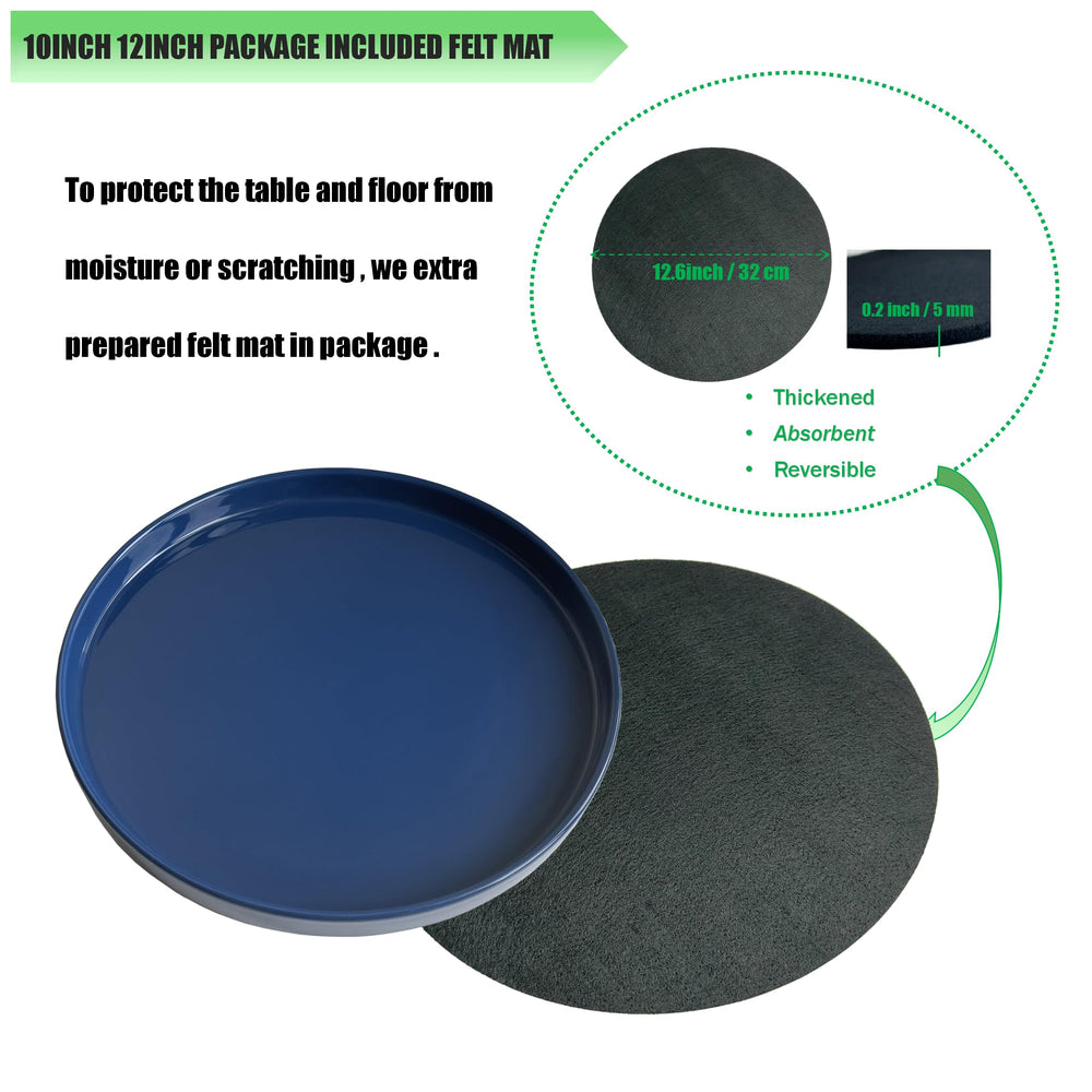 Yukfona Ceramic Plant Saucer Tray 12 Inch Blue with flower pot