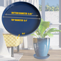 Yukfona Ceramic Plant Saucer Tray 6.4 Inch Blue side view