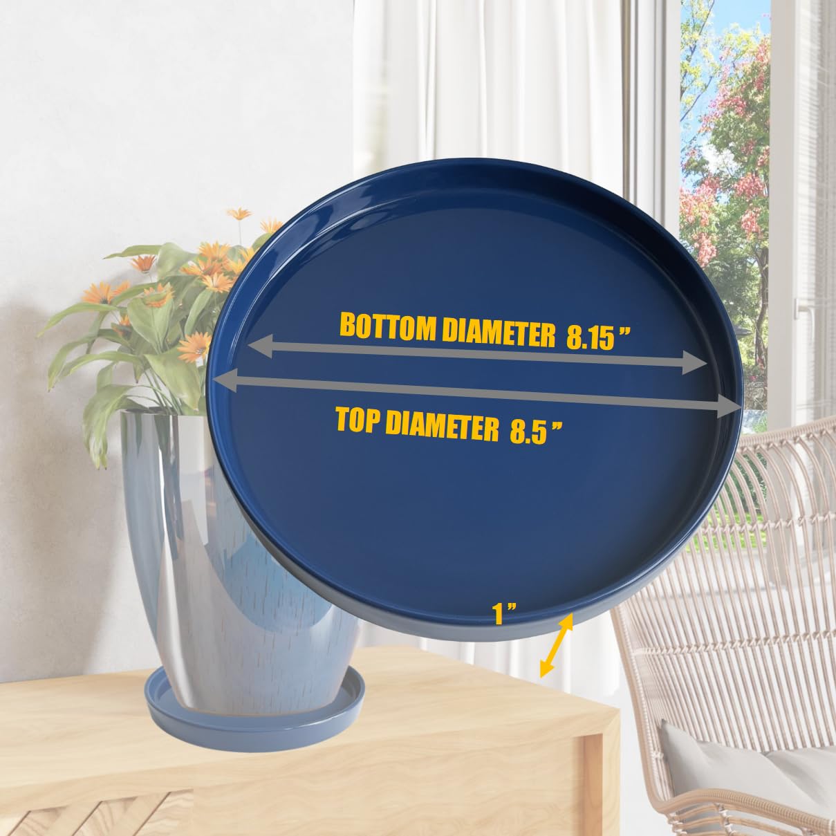 Yukfona ceramic plant saucer tray blue side view