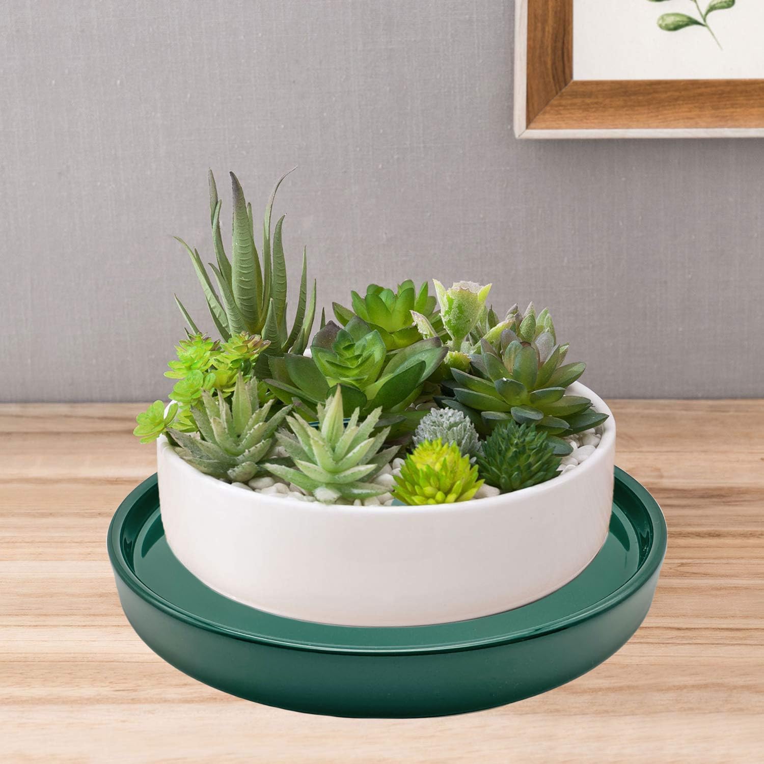 Yukfona ceramic plant saucer tray in garden setting