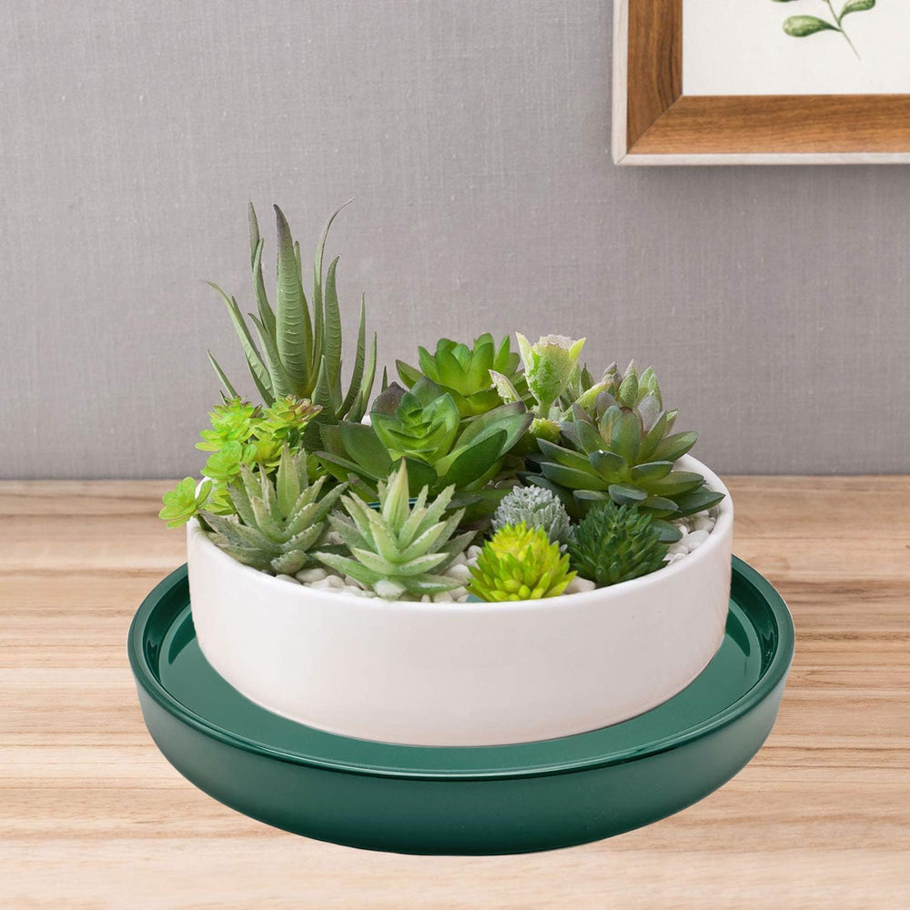 Yukfona ceramic plant saucer tray in garden setting