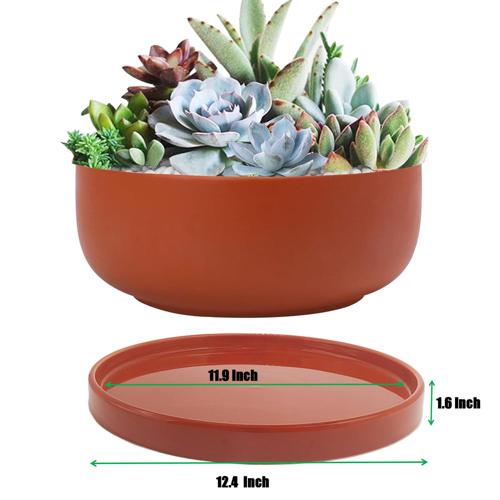 Yukfona ceramic plant saucer with flower pot on top