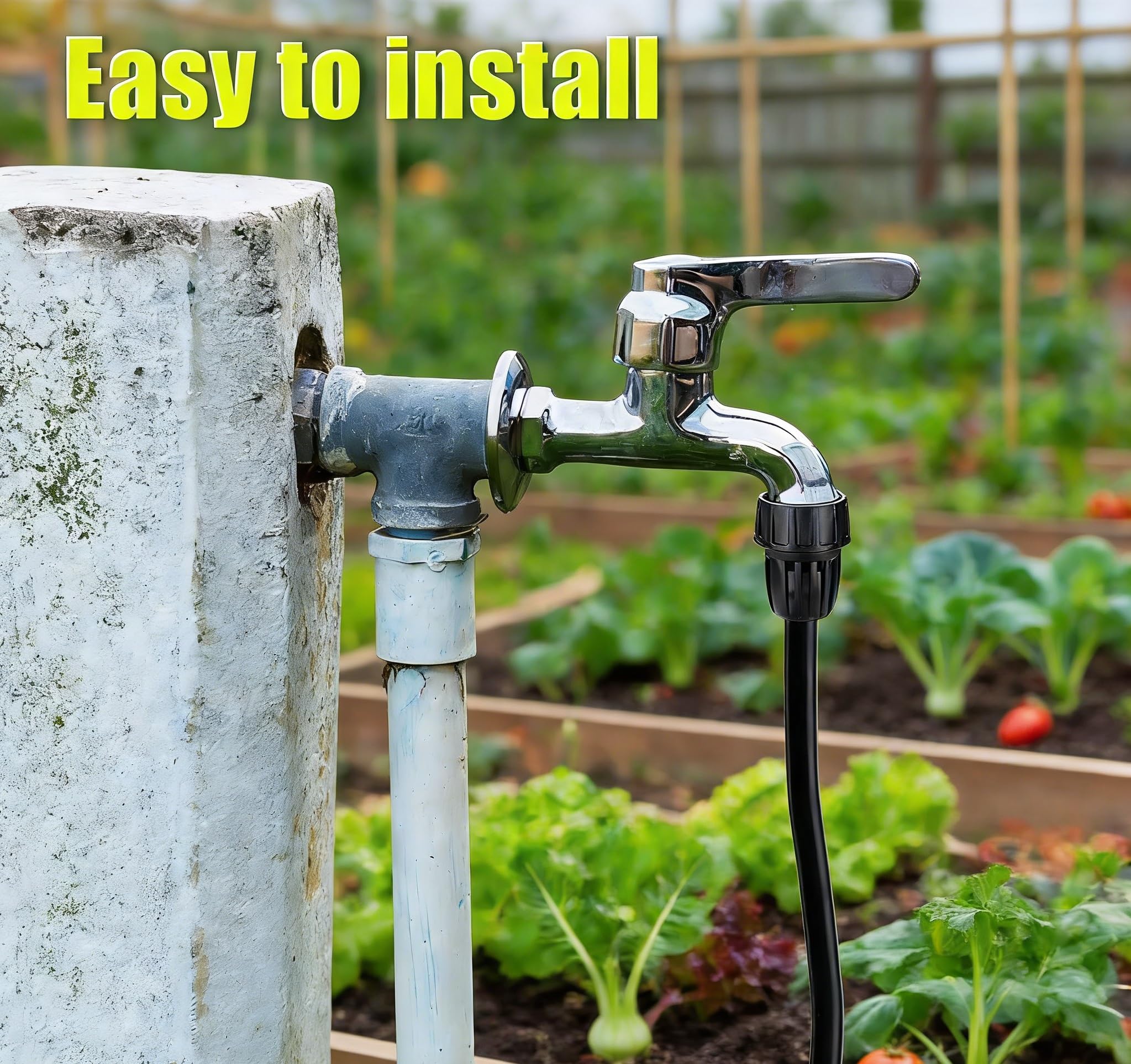 Yulaiyoen 1/2 Inch Drip Irrigation Tubing Faucet Adapter installed on faucet